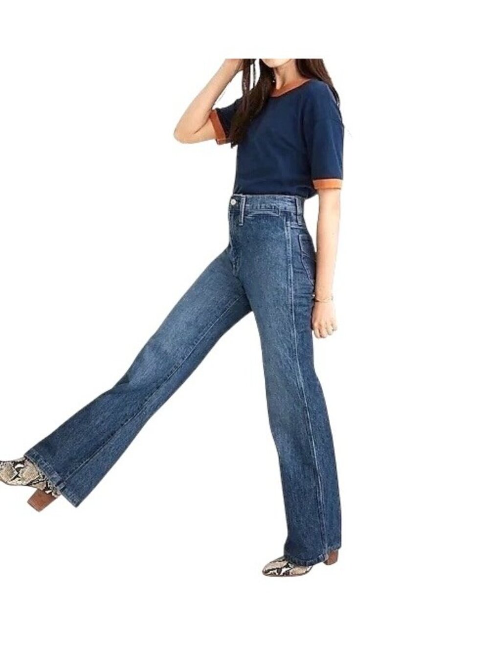 Madewell Womens 11" High-Rise Flare Jeans Medium Wash Denim Casual Fit Size 28